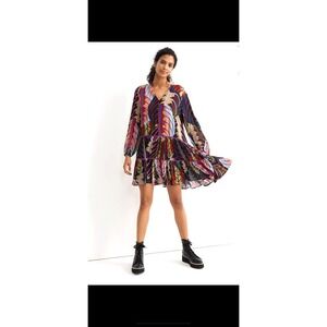 ANTHROPOLOGIE BL-NK BLANK LONDON AGNESE TIERED FERN PRINT TUNIC DRESS XS